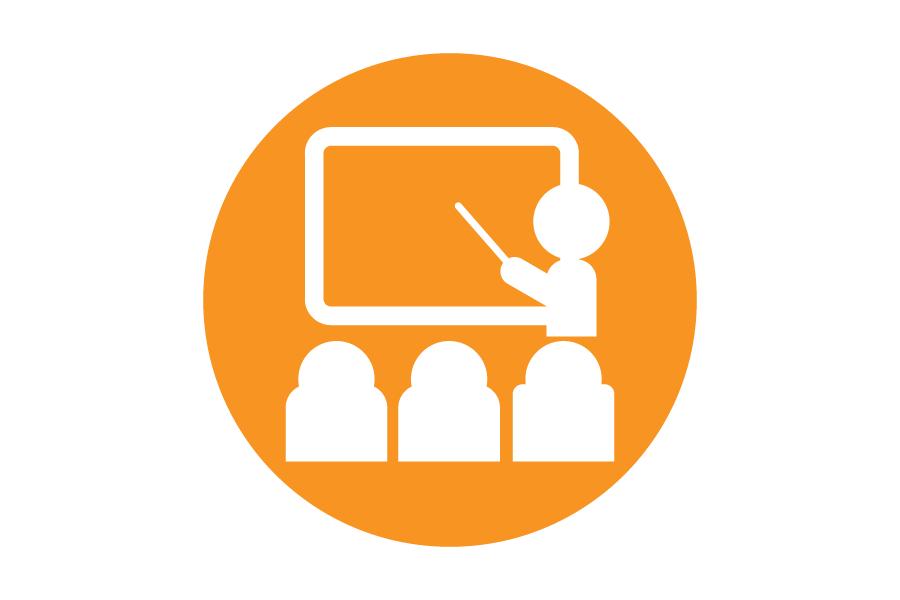 Orange icon of employees being trained.